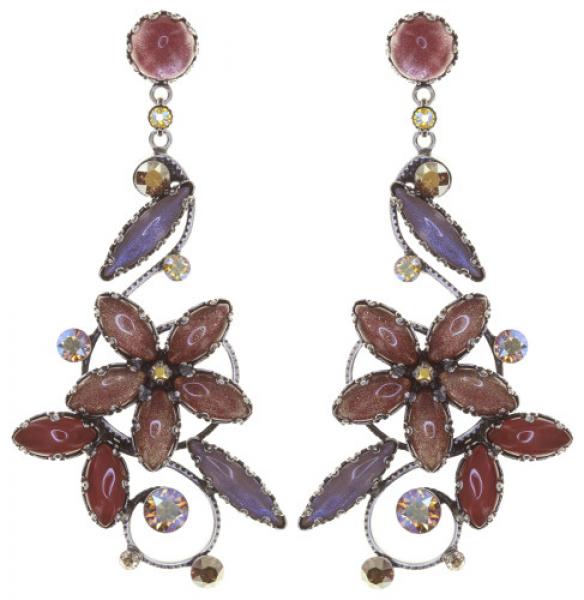 Twisted Flowers earrings in brown-mulit/antique silver - Konplott